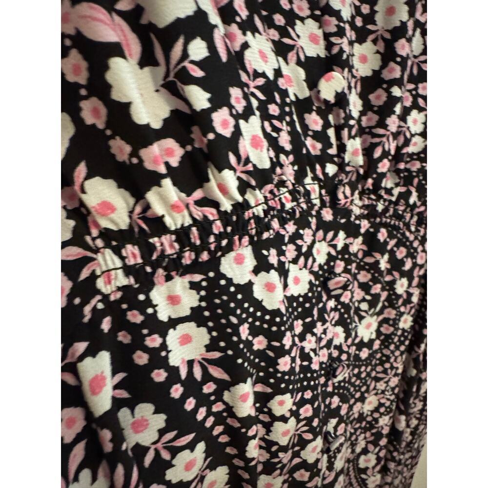 Talbots Smocked Sleeve Midi Dress Floral Paisley Black Pink Size 12P - Picture 6 of 12